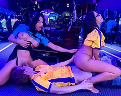 Lucky player fucks horny TS and busty Ebony