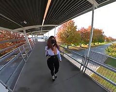 Crossdresser flashing in a train station